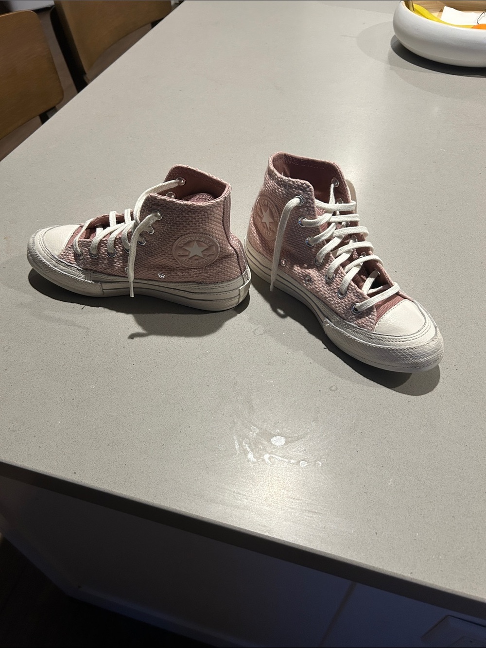 Converse High-Top Knit Sneakers in Dusty Rose and White